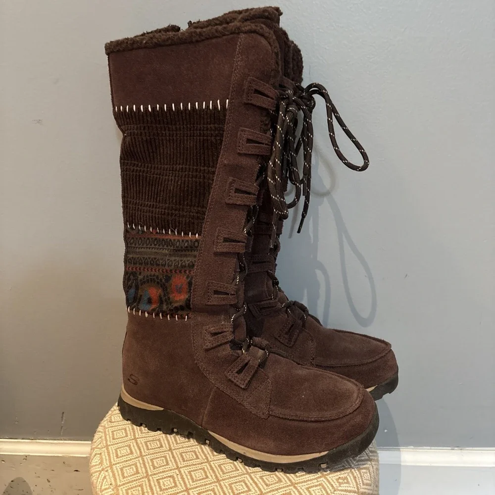 Skechers Grand Jams Women's Size 8.5 Brown Leather Suede Lace Up Moccasin